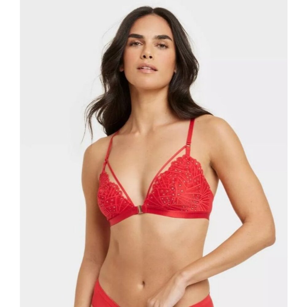 Auden Women's Front-Close Lace Lingerie Bralette Red Size XS